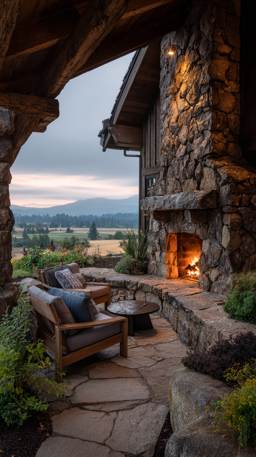Stone outdoor fireplace, Medford Oregon