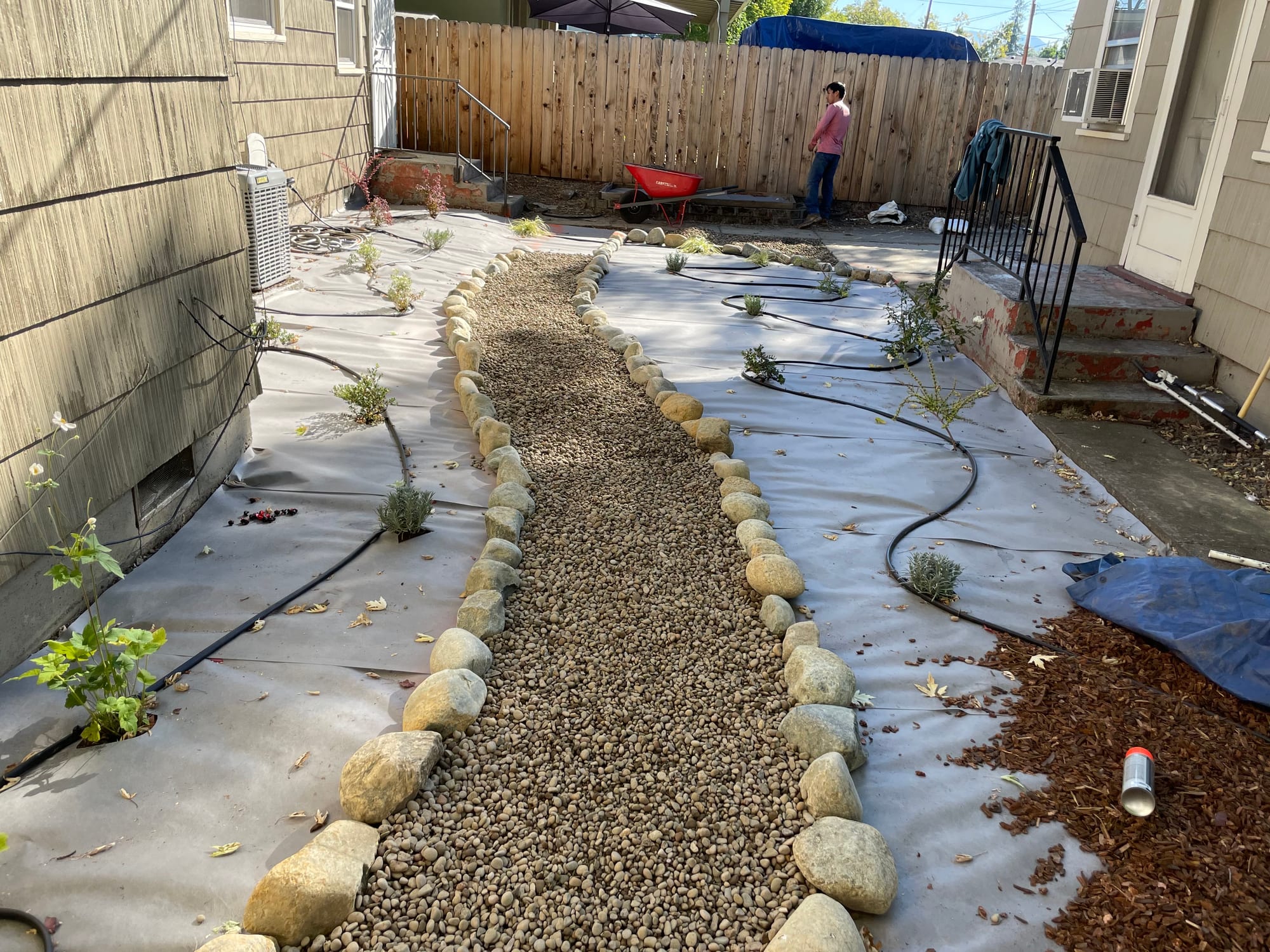 Side-yard dry creek installation, Medford — before