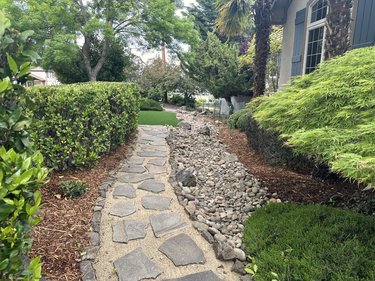 Dry creek bed edged with flagstone, Southern Oregon