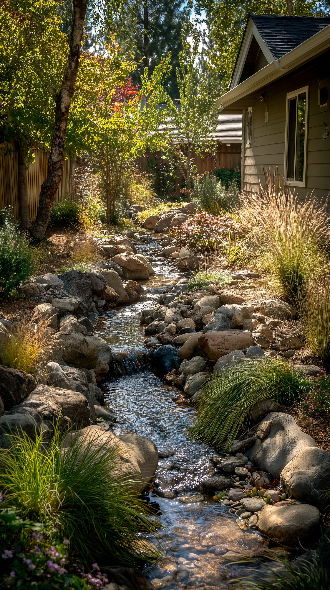 Custom water feature integrated into a residential landscape, Rogue Valley