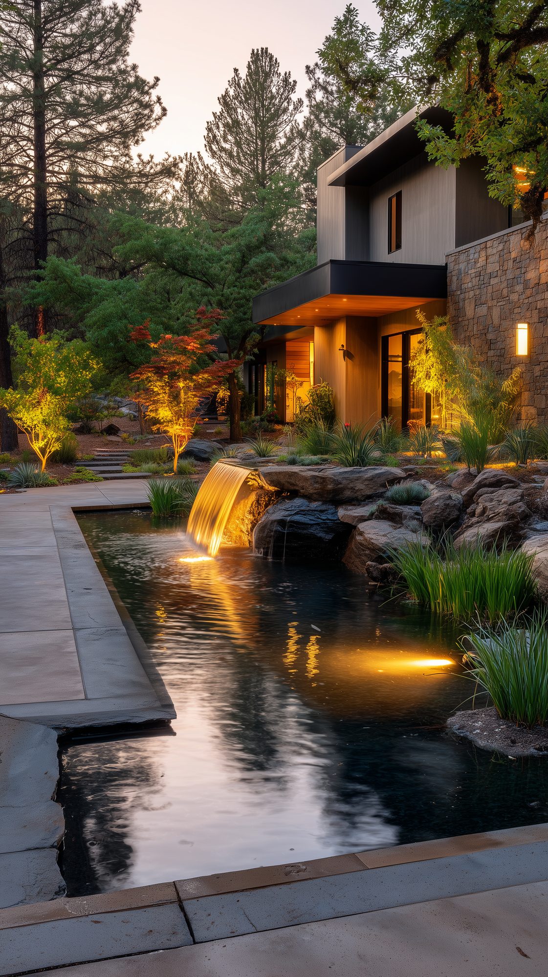 Custom stone waterfall and pond installation, Rogue Valley Oregon